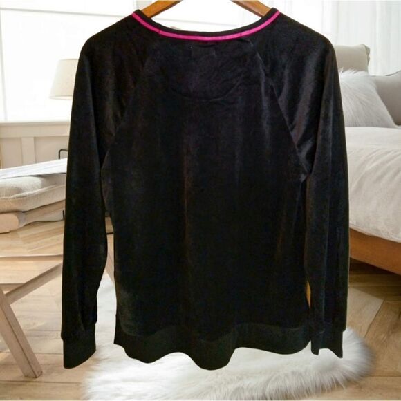 KATE SPADE VELOUR WINKY FACE AND LIPS BLACK VELVET SWEATER SWEATSHIRT LOUNGEWEAR - Picture 13 of 16